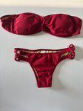 Sol da Barra Red Bandeau Bikini Set with Ring Detail – Size P (Small)