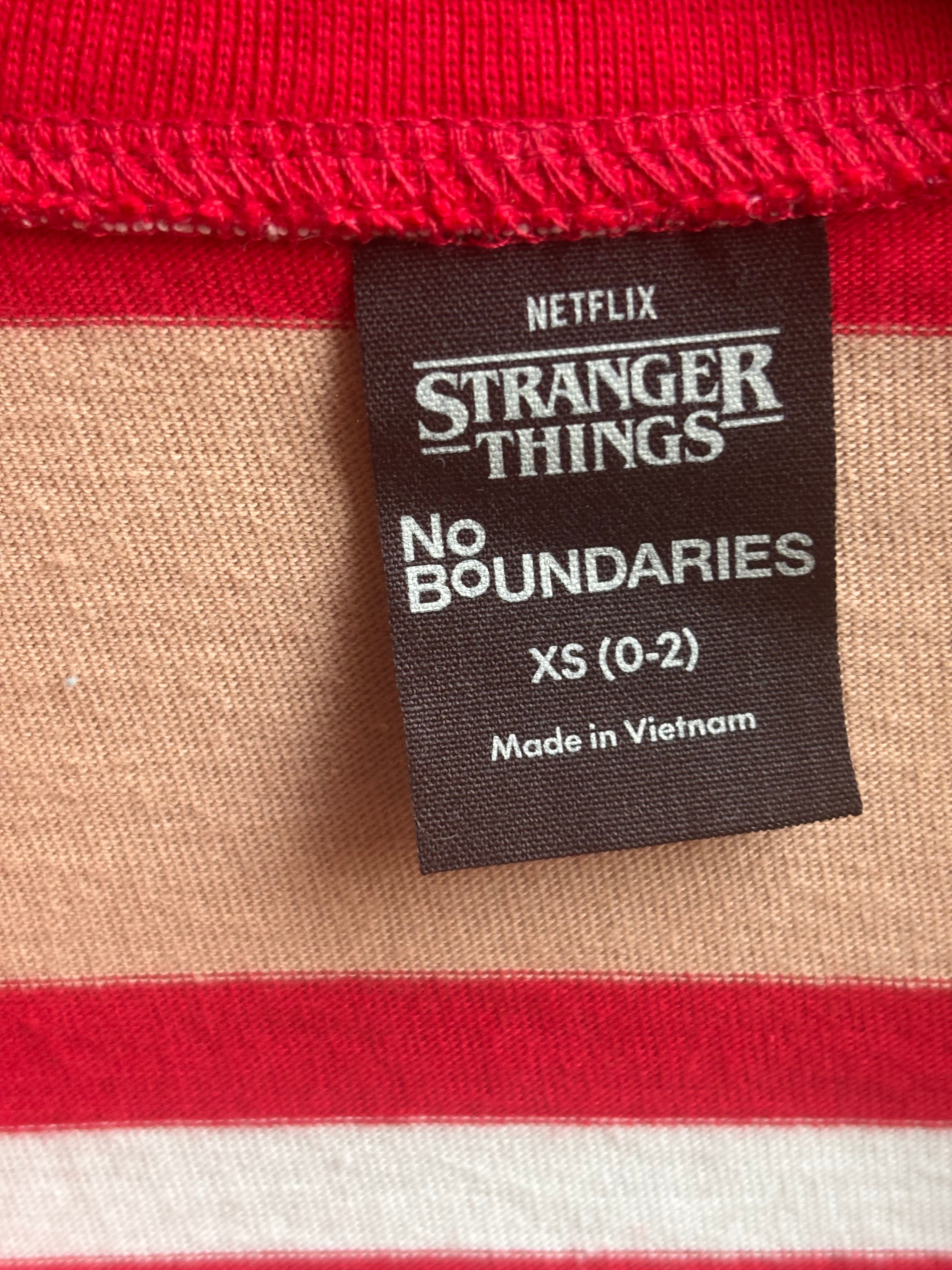 NEW No Boundaries x Netflix Stranger Things Cropped Rugby Polo Shirt XS (0–2) Red Stripe